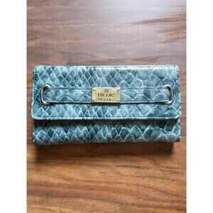 Nicole Miller Blue Snake Print Wallet